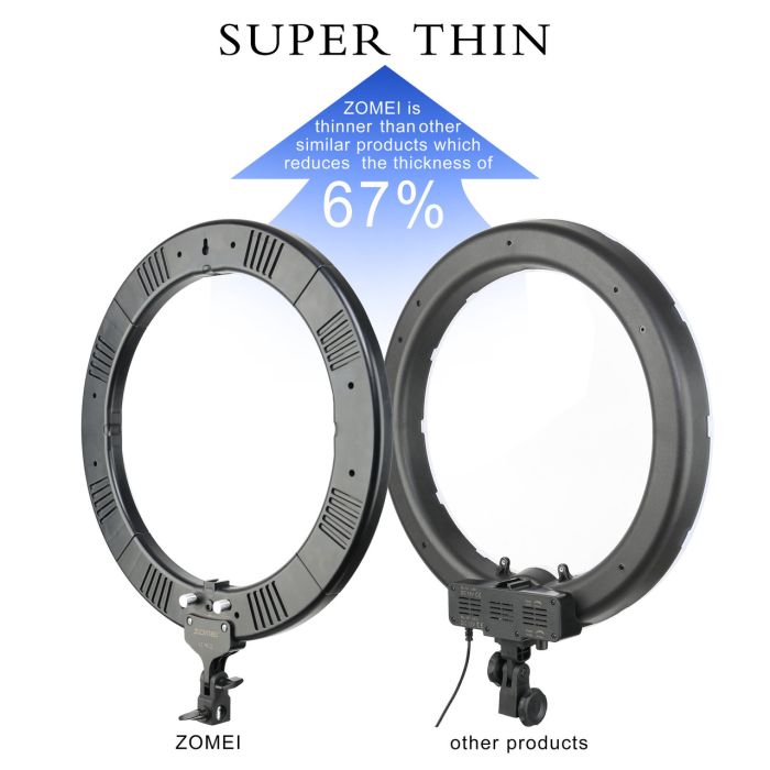 Кільцевий LED освітлювач ZOMEI (18") зі стійкою та димером - для портретної, б'юті та селфі зйомки