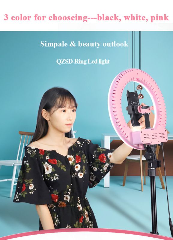 Кільцевий LED освітлювач QZSD (14") з димером, штативом - для портретної, б'юті та селфі зйомки