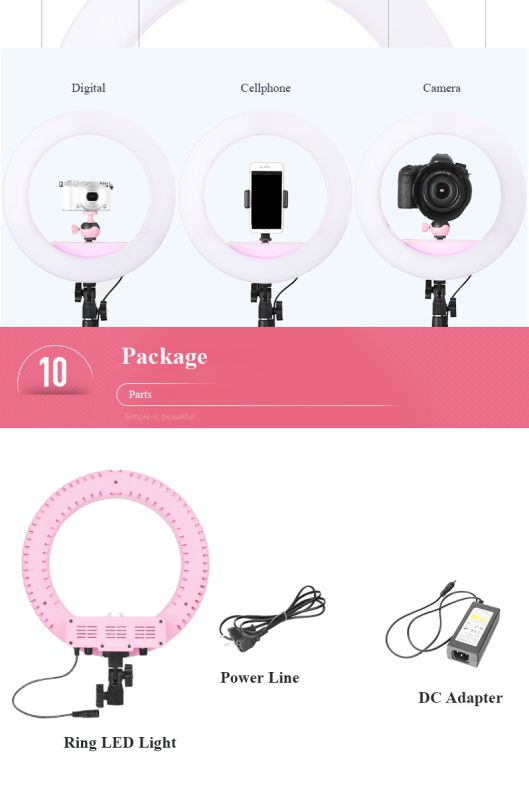 Кільцевий LED освітлювач QZSD (14") з димером, штативом - для портретної, б'юті та селфі зйомки