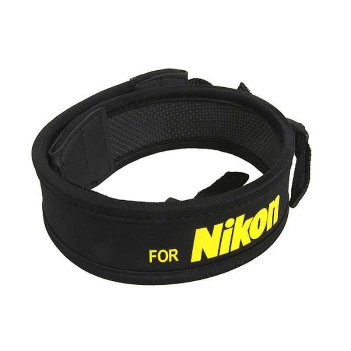 Плечовий шийний ремінь для фотоапаратів NIKON (неопрен) - жовтий напис