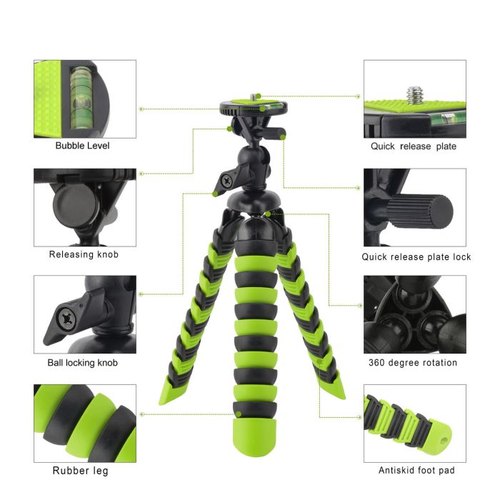 Гнучкий штатив - ITT 750 (висотою 30 см і максимальним навантаженням до 3 кг) - зелений