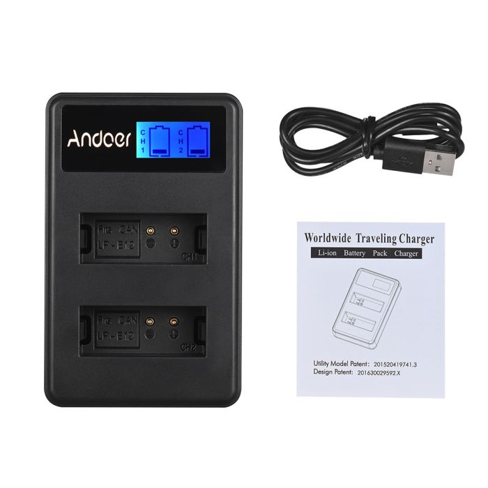 Зарядний пристрій LCD2-LPE12 з USB для 2-х акумуляторів Canon LP-E12