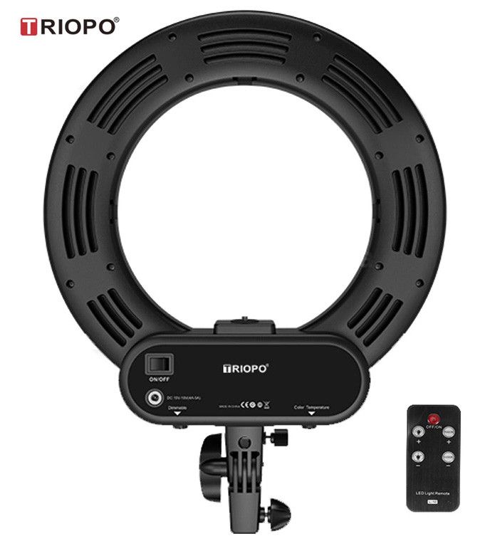 Кільцевий LED освітлювач TRIOPO (14") з димером та дистанційним пультом - для портретної, б'юті та селфі зйомки