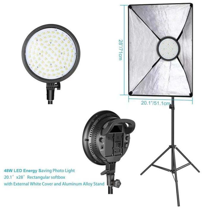 Комплект — 168 LED-світло (48 Вт, 3200 K-5600 K) + софтбокс 50 x 70 + стійка (2 м)