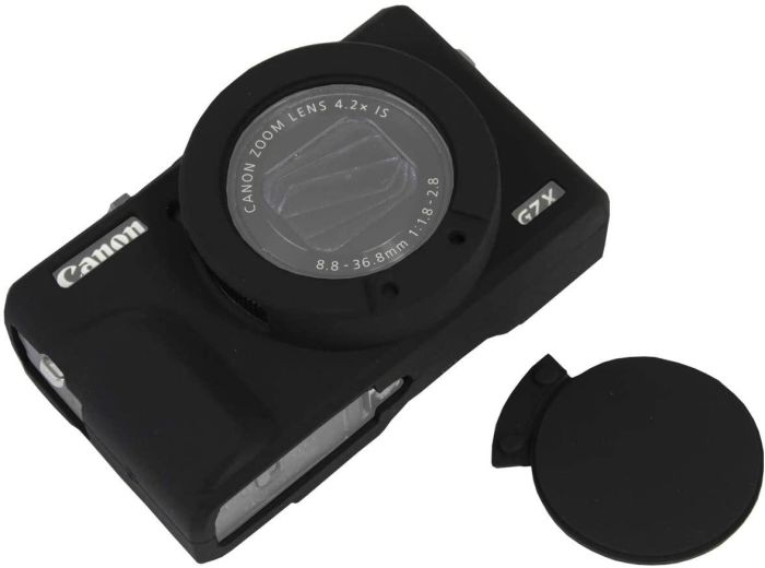 Захисний силіконовий чохол із кришкою для фотоапаратів CANON G7X Mark III - чорний