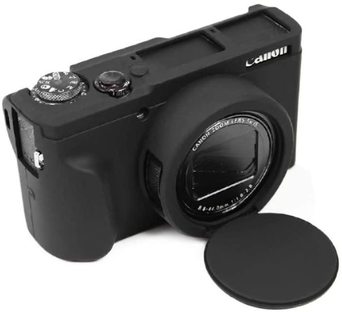 Захисний силіконовий чохол із кришкою для фотоапаратів CANON G5X Mark II - чорний