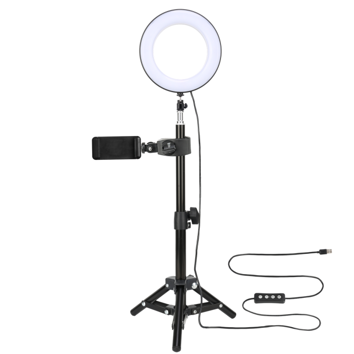 Комплект кільцевий LED світло ZM100 (8" - 21см) + пульт + пульт для телефону + стійка 45 см + кріплення