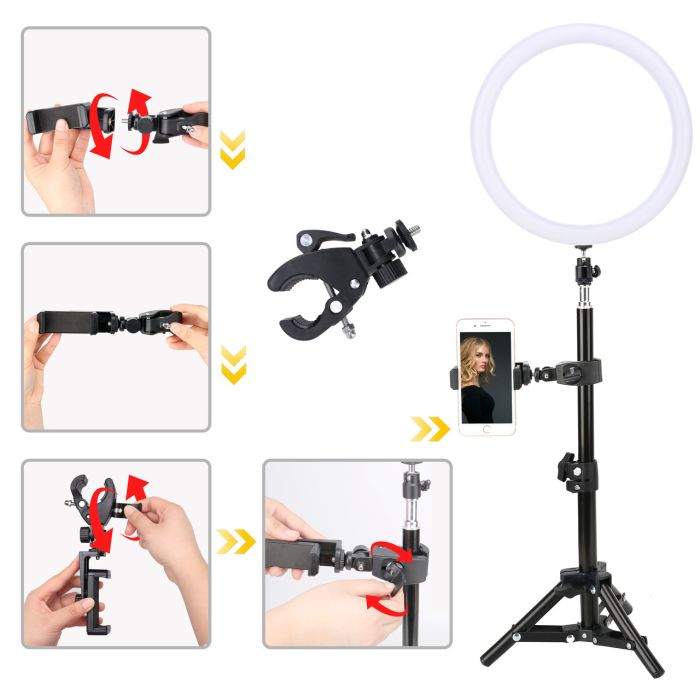 Комплект кільцевий LED світло ZM100 (8" - 21см) + пульт + пульт для телефону + стійка 45 см + кріплення