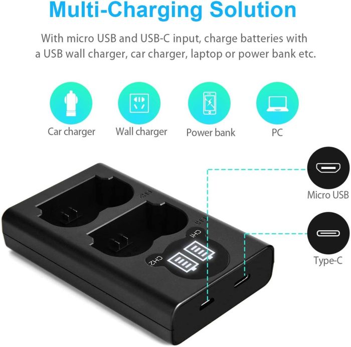 Зарядний пристрій DL-W235 (LCD2-NPW235) з USB для 2-х акумуляторів NP-W235 для Fujifilm X-T4