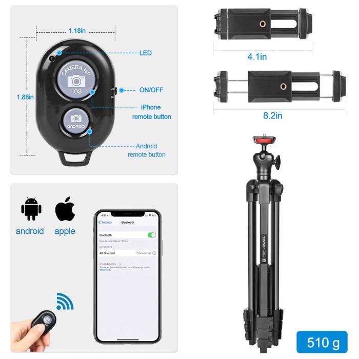 Штатив фірми ZOMEI для фотоапаратів, камер, телефонів - T50 + кріплення та Bluetooth пульт для телефону