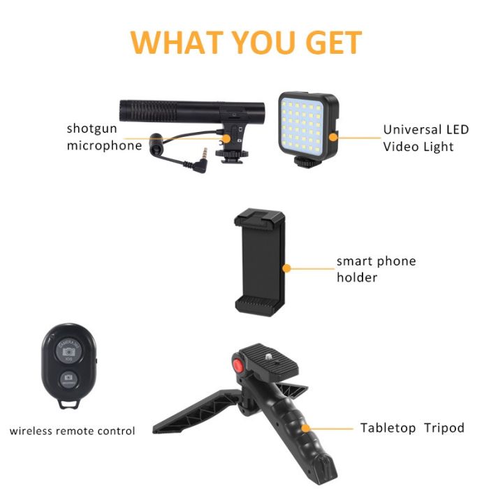 Набір для блогінгу Bakeey Vlogging KIT (KIT-01LM) (штатив+кріплення для телефону+мікрофон+LED світло+пульт)