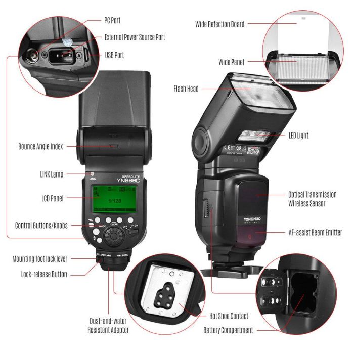 Спалах для фотоапаратів CANON - YongNuo Speedlite YN968C з E-TTL з LED підсвічуванням