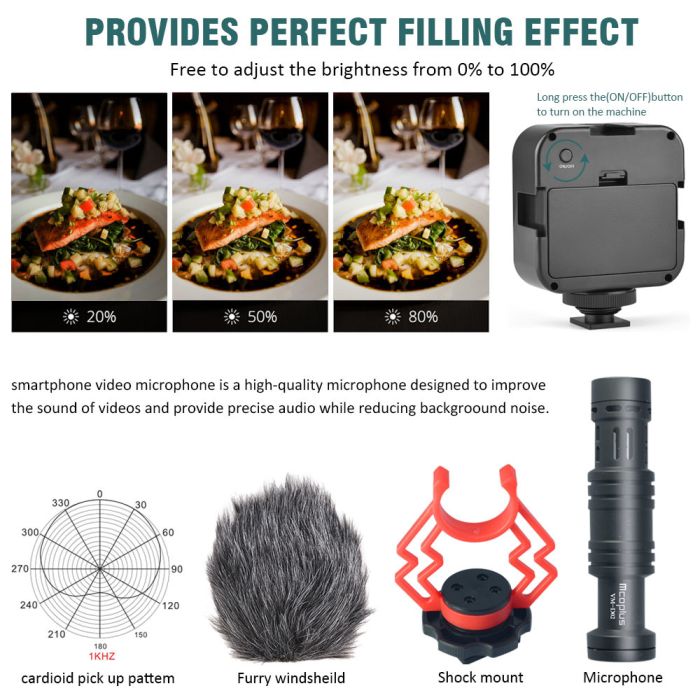 Комплект універсальний тримач для телефона + LED світло + мікрофон + пульт — small rig комплект VM-D02 KIT No3