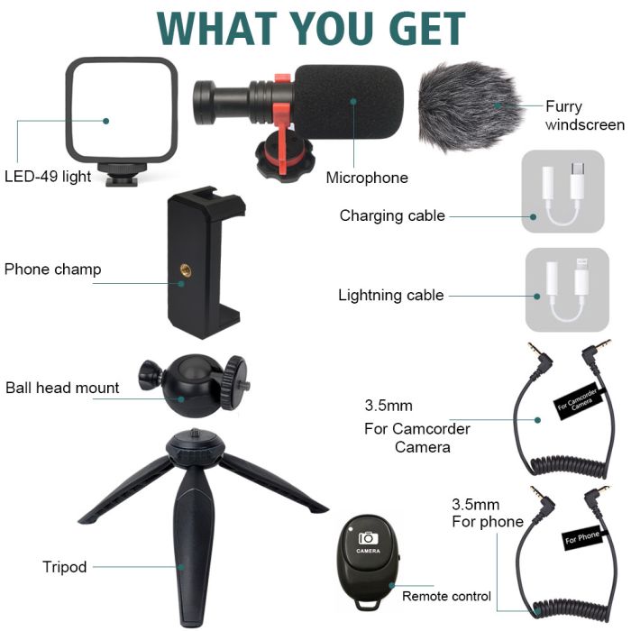 Набір штатив із кріпленням для телефона + LED-світло + мікрофон + пульт (комплект VM-D02 KIT 1LE)