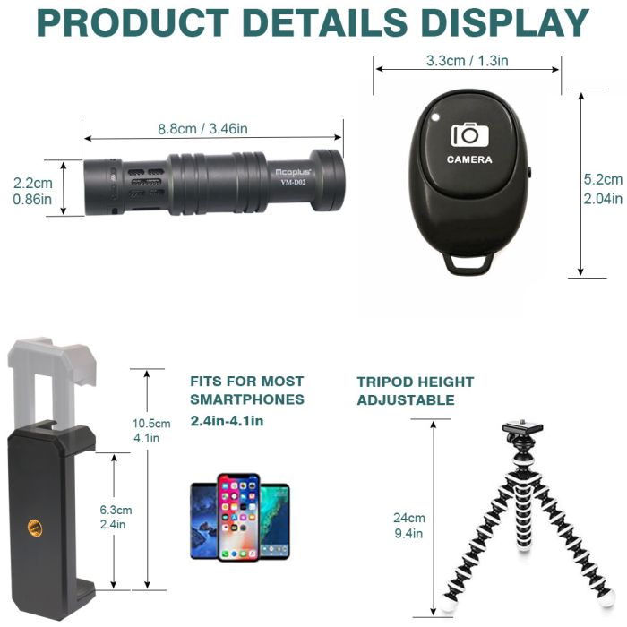 Набір штатив із кріпленням для телефона + кріпленням для екшн камер + мікрофон + пульт комплект VM-D02 KIT 2GO