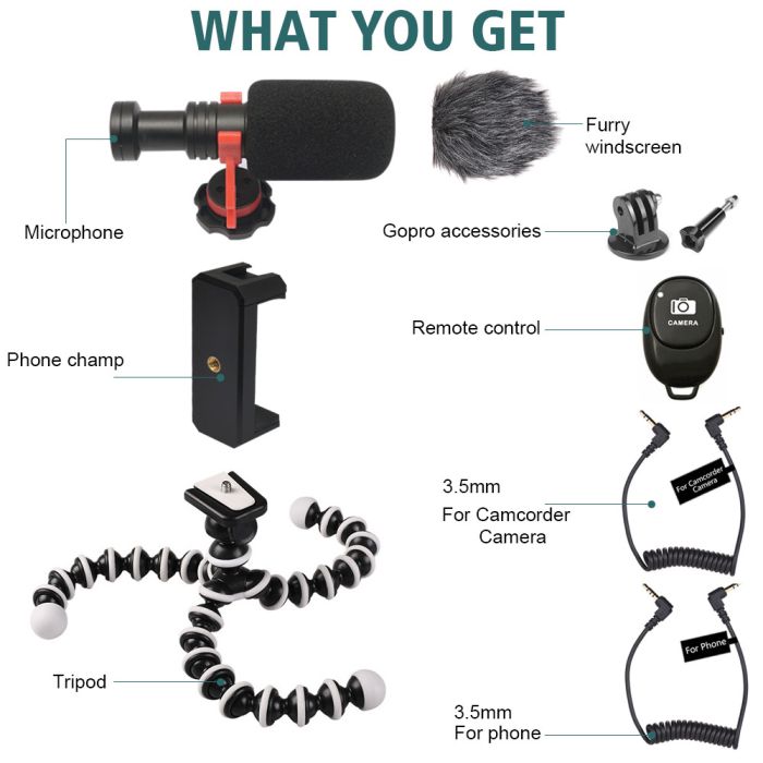Набір штатив із кріпленням для телефона + кріпленням для екшн камер + мікрофон + пульт комплект VM-D02 KIT 2GO