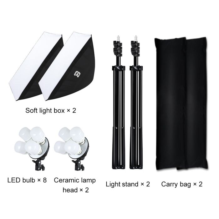 Комплект Puluz PKT3134EU (2 x софтбокси - 50 x 70 см, 2 x стійки, 8 LED лампи - 20 Ватт)