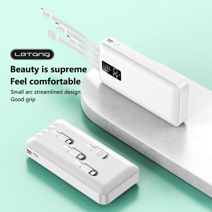 Повер банк (powerbank) Letang LT-S160 — 20000 ma, 2,1 A з вбудованими кабелями Micro-USB, Type C, USB-A X 2