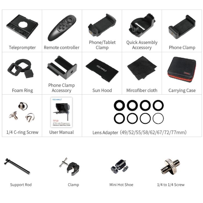 Телесуфлер - телепромтер Feelworld TP10 telepromter - суфлер для смартфона або планшета (10")