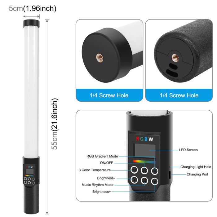 LED — освітлювач, відеосвітло, жзл RGB — Puluz PU4134 50 см (122 діоди) з вбудованим АКБ (2200 ма)