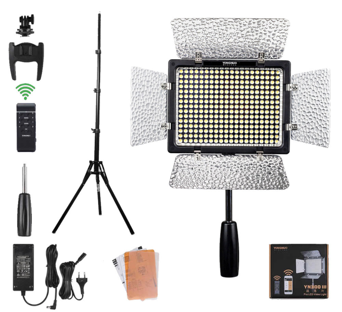 Комплект (набір) "MAX M" - LED - світло Yongnuo YN-300 III (3200-5500K) + мережевий адаптер + стійка + відбивач