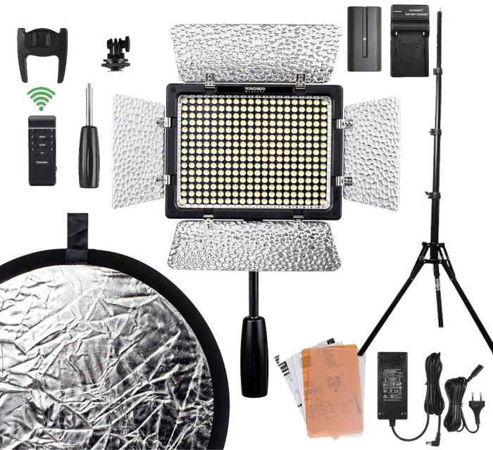 Комплект "XXL" LED світло Yongnuo YN-300 III + мережевий адаптер + стійка + акумулятор + зарядне + відбивач