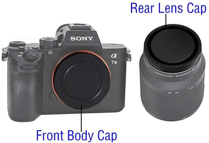 Комплект кришок для Sony (задня об'єктиву та на тушку) байонет Sony E-mount (бездзеркальні) - 2 кришки-аналог