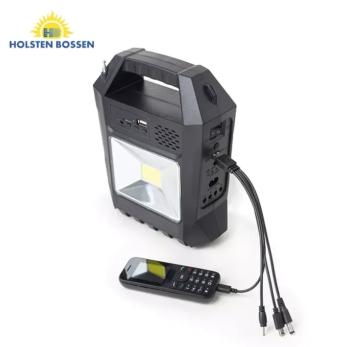 Портативна сонячна станція HB-8073 для заряджання ґаджетів — Power Bank, ліхтар, прожектор, 3 лампи, MP3, FM