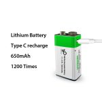 Акумулятор типу Крона 6F22 (CR-9V) 9 вольтів — з роз'ємом TYPE-C Smartools 650 mAh + кабель TYPE-C