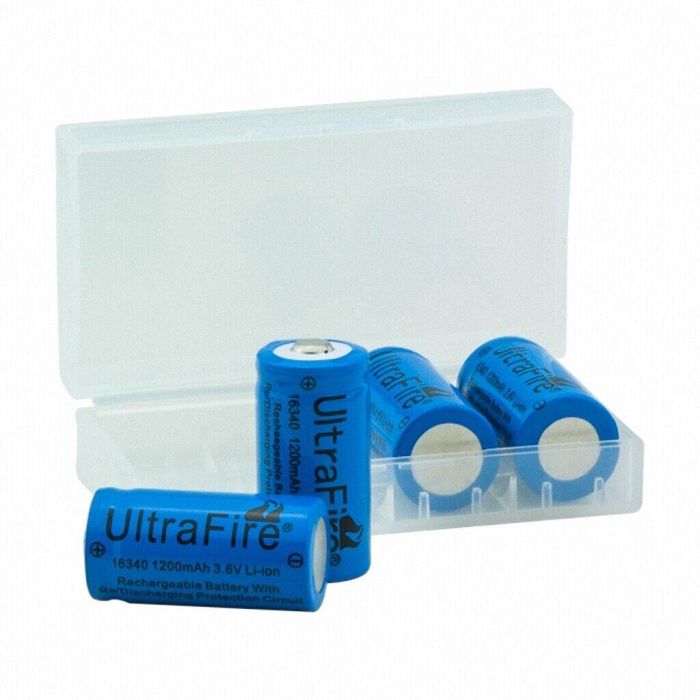 Комплект: 4 шт акумулятора CR123A, CR123, LR123A, 16340 Ultrafire 1200 mAh + пластиковий бокс, кейс