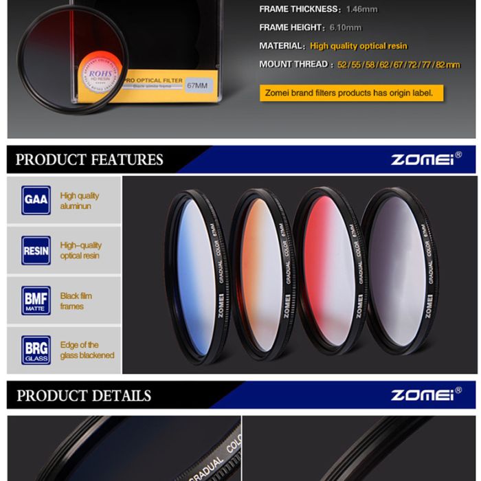 Градієнтний світлофільтр ZOMEI 58 мм - сірий (grey)