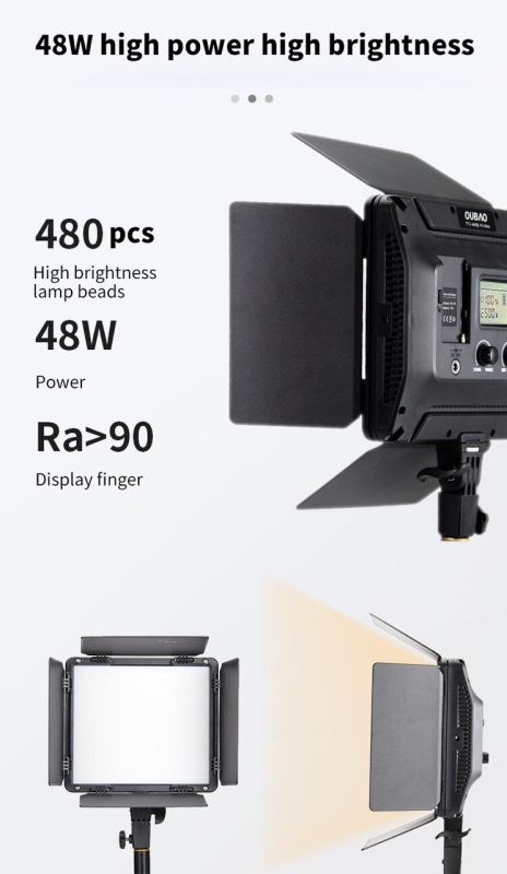 LED — освітлювач, відеосвітло Triopo TTV-480Bi (3200-6500 K) з регулюванням і мережевим адаптером