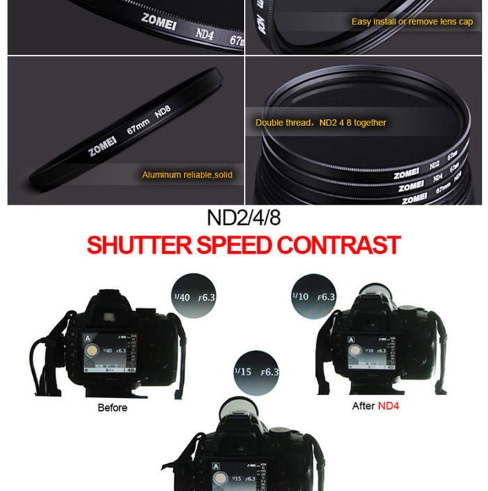 Нейтрально-сірий світлофільтр ZOMEI 77 мм ND4