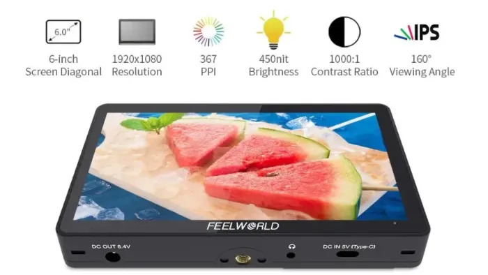 Накамерний монітор, дисплей FeelWorld F5 PRO (V4) (6" дюймів, 3D LUT 4K HDMI (F5PRO V4)