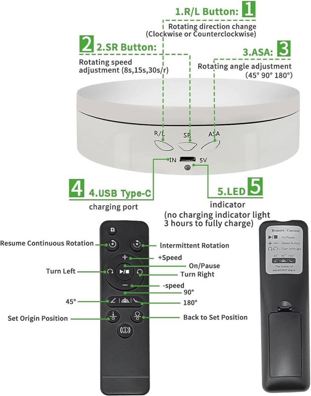 Поворотний, обертовий стіл 2 в 1 для предметного знімання з пультом ДК (2 поверхні 15 см і 22 см), до 10 кг