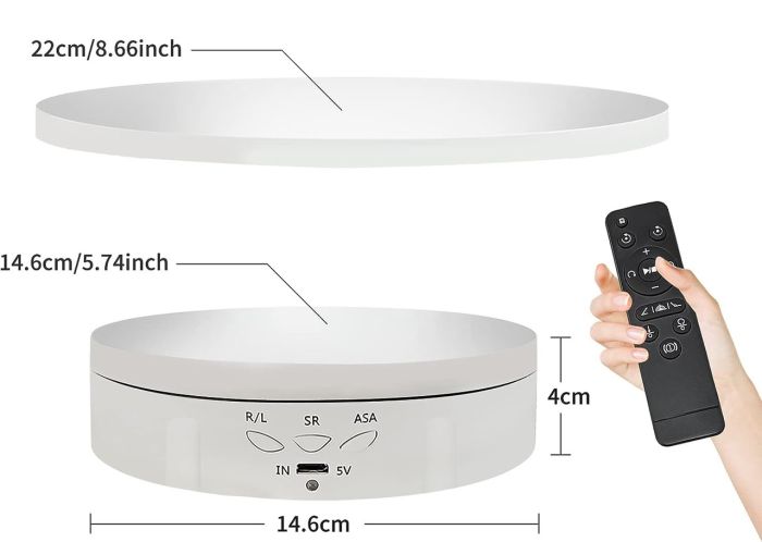 Поворотний, обертовий стіл 2 в 1 для предметного знімання з пультом ДК (2 поверхні 15 см і 22 см), до 10 кг