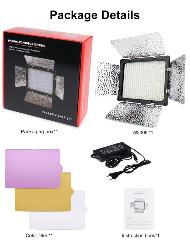 LED — освітлювач, відеосвітло Teyeleec WS-300 II (3200-6500 K) у комплекті з мережевим адаптером — живлення від 220 В