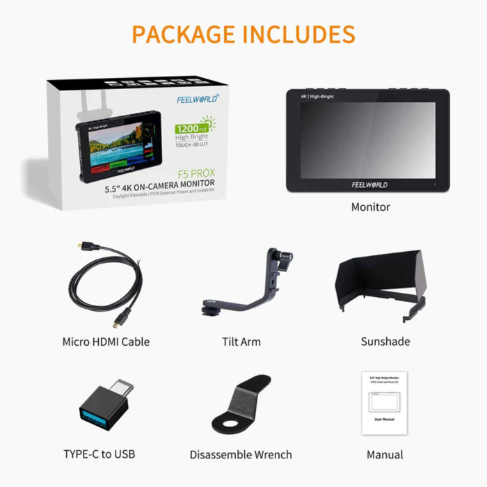 Накамерний монітор, дисплей FeelWorld F5 Pro X 5.5" дюймів, 1600 cd/m2, 4K, 3D LUT, (F5 PROX)