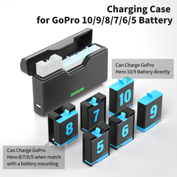Зарядний пристрій — бокс для зберігання 3 акумуляторів GoPro Hero 5, 6, 7, 8, 9, 10, 11, 12