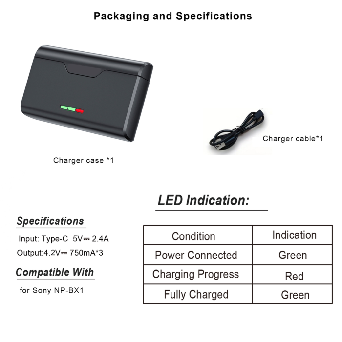 Зарядний пристрій — бокс для зберігання 3 акумуляторів Sony NP-BX1