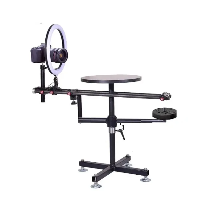 Поворотна, обертова по сфері та 360 платформа стіл із кріпленнями та LED-світлом JingYing-02 (D-40 см до 80 кг