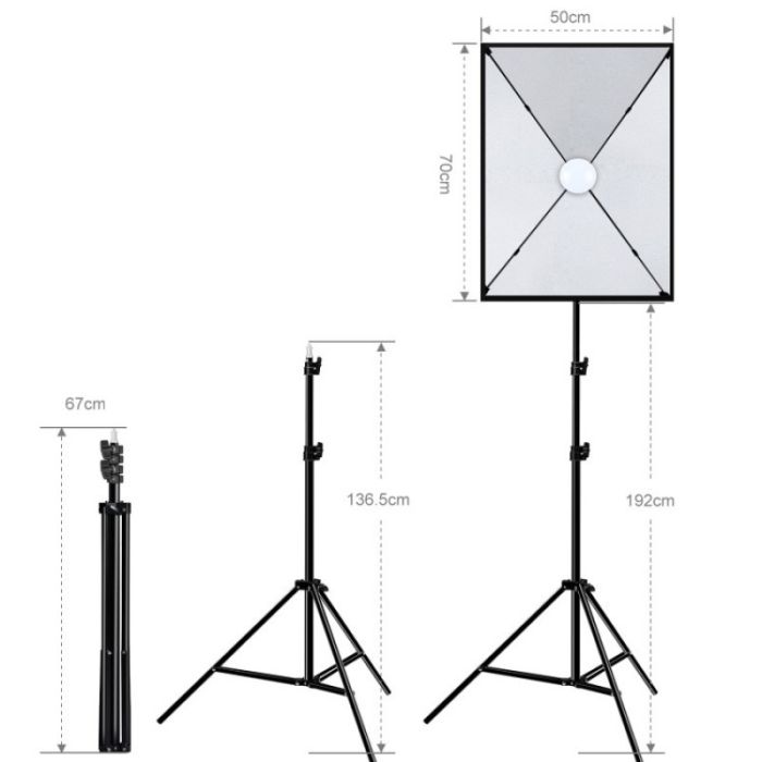 Комплект Puluz PU5070-2 (300W) (2 x софтбокса — 50 x 70 см, 2 x стійки, 2 LED-лампи — 300 ватів, пульт ДК)