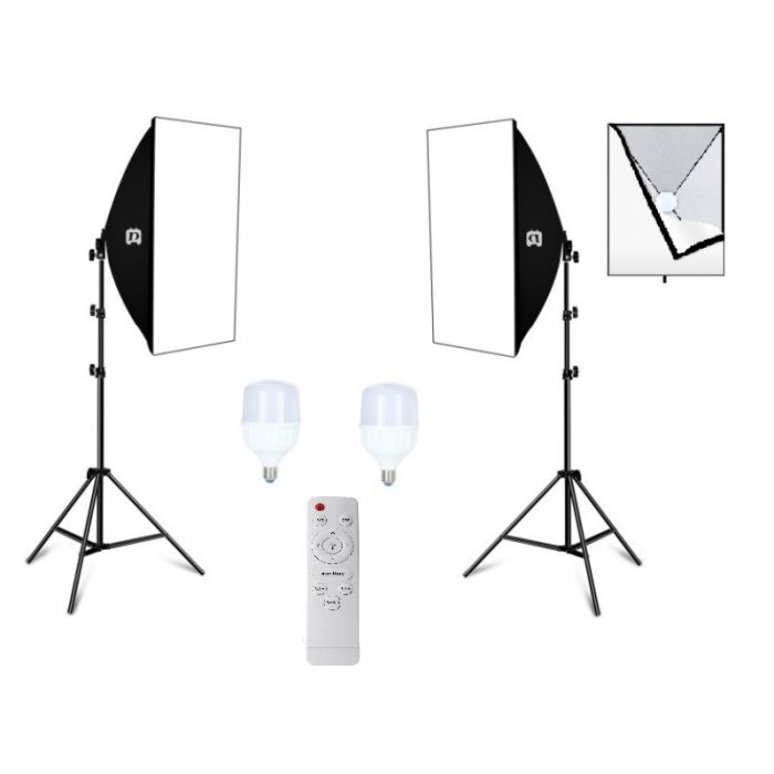 Комплект Puluz PU5070-2 (300W) (2 x софтбокса — 50 x 70 см, 2 x стійки, 2 LED-лампи — 300 ватів, пульт ДК)