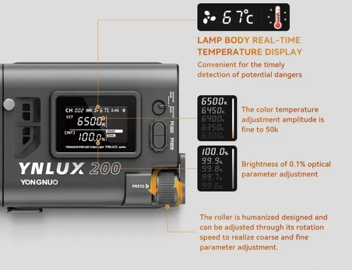 LED-світло, освітлювач, студійне світло Yongnuo YNLUX200 (2700-5600K)