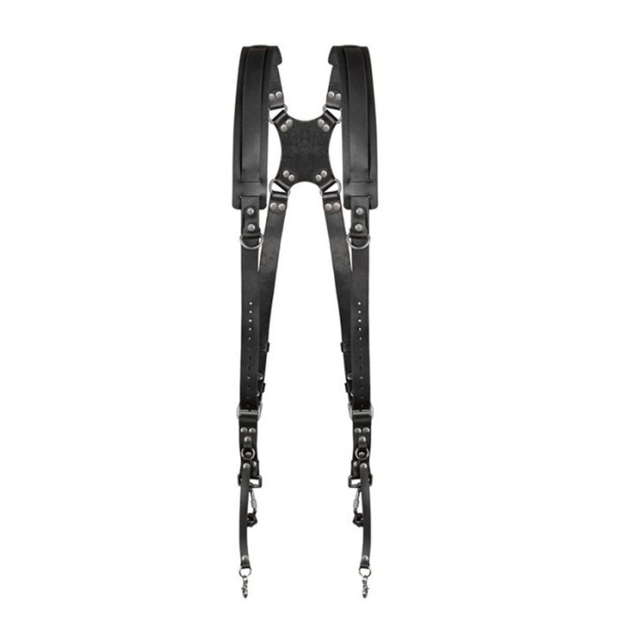 Шкіряна партупея для фотографа — Подвійний розвантажувальний ремінь (розвантаження) — шкіряна — чорна