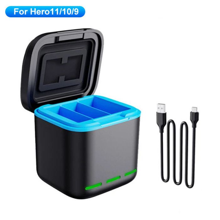 Зарядний пристрій — бокс для зберігання 3 акумуляторів GoPro Hero 9, 10, 11, 12 Telesin (GP-BNC-901)