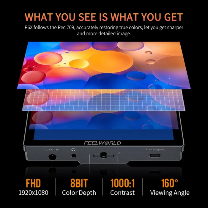 Накамерний монітор, дисплей FeelWorld 5,5" дюймовий P6X, 1000 cd/m2, 4K, 3D LUT