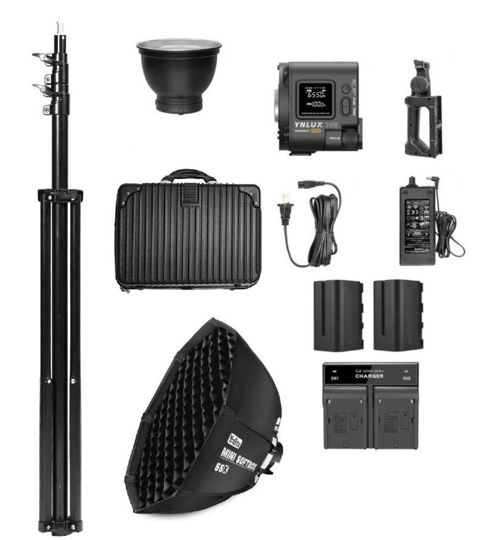 Комплект XXL LED-світло Yongnuo YNLUX100 PRO KIT + стійка 2.8 м + софтбокс 55 см + 2 х NP-F960 + зарядне