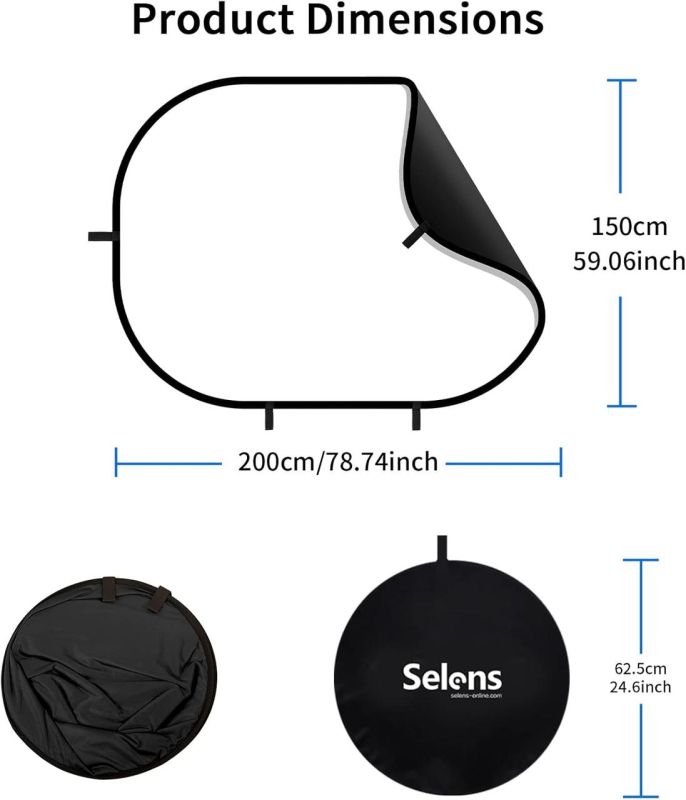 Фон складаний у пружинній рамці Selens BP-028 2 в 1 чорний-білий 150 x 200 см — тканинний