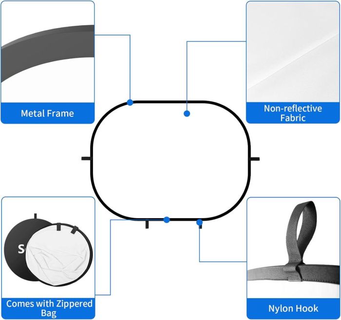 Фон складаний у пружинній рамці Selens BP-028 2 в 1 чорний-білий 150 x 200 см — тканинний